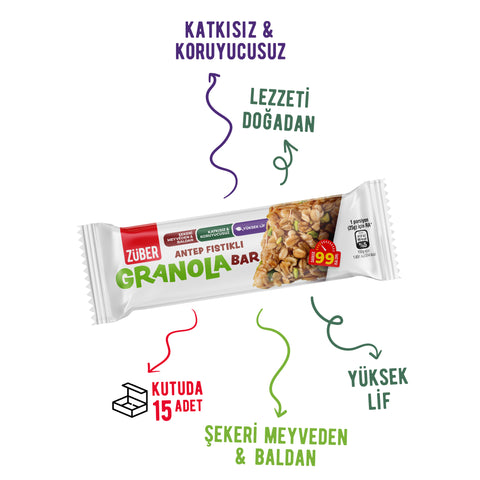 Antep Fıstıklı Granola Bar 25gr X 15 Adet - Züber