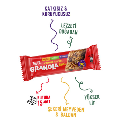 Kırmızı Meyveli Granola Bar 25gr X 15 Adet - Züber