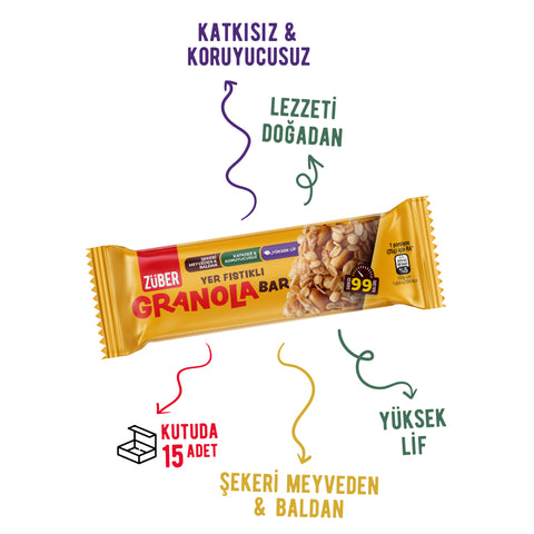 Yer Fıstıklı Granola Bar 25gr X 15 Adet - Züber