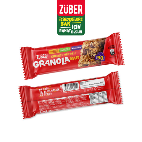 Kırmızı Meyveli Granola Bar 25gr X 15 Adet - Züber