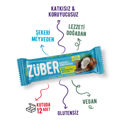 Chia ve Hindistan Cevizli Meyve Bar 40gr X 12 Adet - Züber