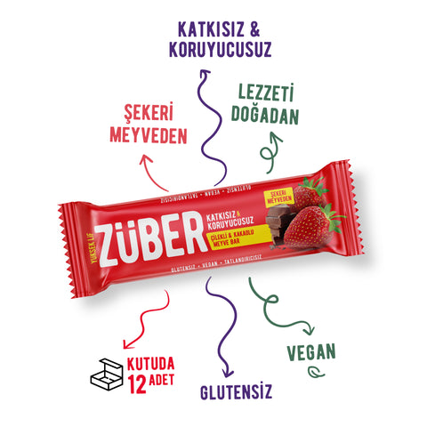 Çilekli ve Kakaolu Meyve Bar 40gr X 12 Adet - Züber