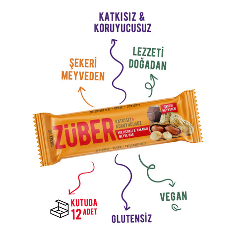 Yer Fıstıklı ve Kakaolu Meyve Bar 40gr X 12 Adet - Züber