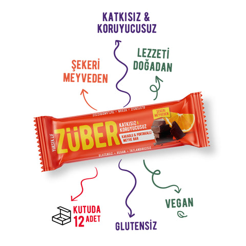Kakaolu ve Portakallı Meyve Bar 40gr X 12 Adet - Züber