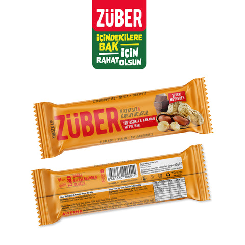 Yer Fıstıklı ve Kakaolu Meyve Bar 40gr X 12 Adet - Züber