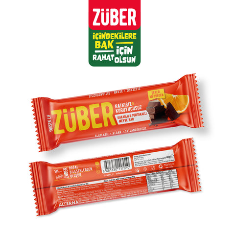 Kakaolu ve Portakallı Meyve Bar 40gr X 12 Adet - Züber
