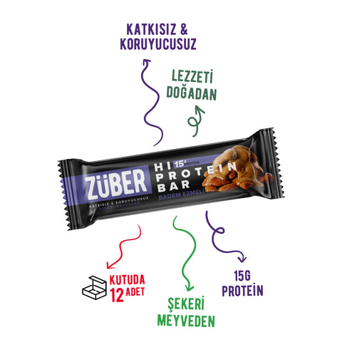 Badem Ezmeli Hi Protein Bar 45gr X 12 Adet - Züber