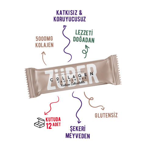 Kakao Çekirdekli Kolajen Bar 35gr X 12 Adet - Züber