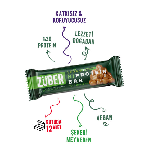 Fıstık Ezmeli Hi Protein Vegan Bar 45gr X 12 Adet - Züber