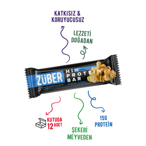 Fındık Ezmeli Hi Protein Bar 45gr X 12 Adet - Züber