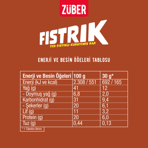 Fıstrık Yer Fıstıklı Kuruyemiş Bar 30g x 15 Adet - Züber