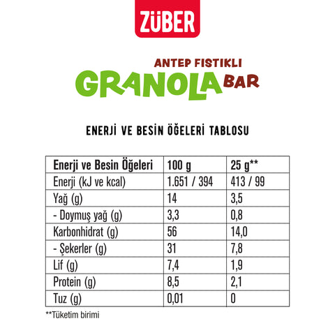 Antep Fıstıklı Granola Bar 25gr X 15 Adet