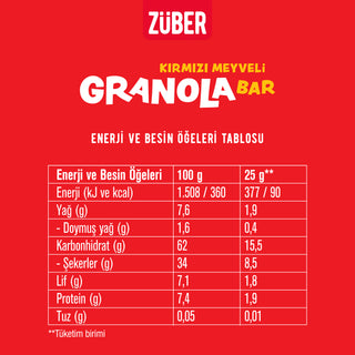 Kırmızı Meyveli Granola Bar 25gr X 15 Adet - Züber