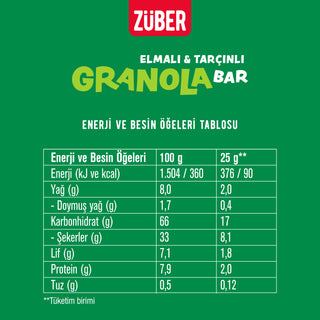 Elmalı & Tarçınlı Granola Bar 25gr X 15 Adet - Züber