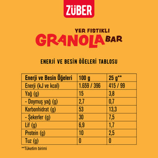 Yer Fıstıklı Granola Bar 25gr X 15 Adet - Züber