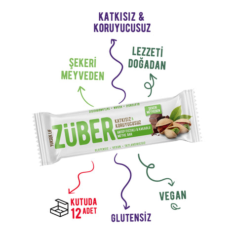 Antep Fıstıklı ve Kakaolu Meyve Bar 40gr  X 12 Adet - Züber