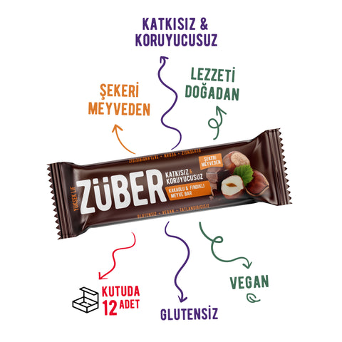 Kakaolu ve Fındıklı Meyve Bar 40gr  X 12 Adet - Züber