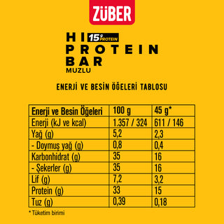 Yeni Hi Protein Bar Deneme Paketi 45g x 12 Adet (Çilekli, Muzlu) (15g protein) - Züber