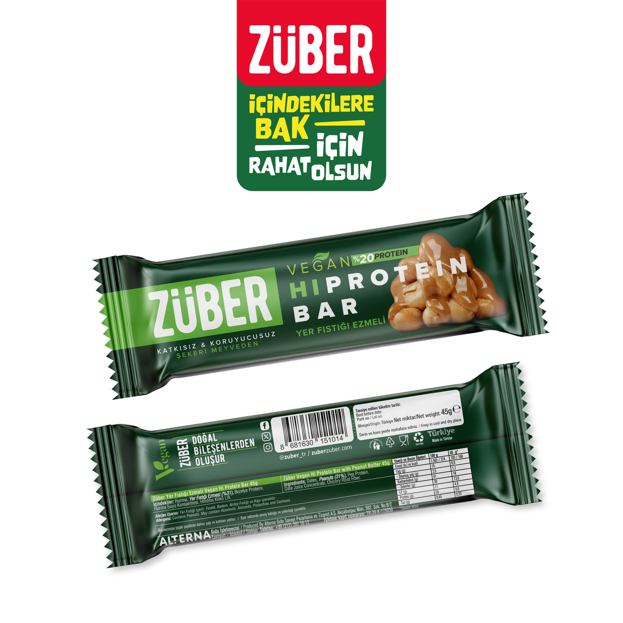 Yer Fıstığı Ezmeli Vegan Hi Protein Bar