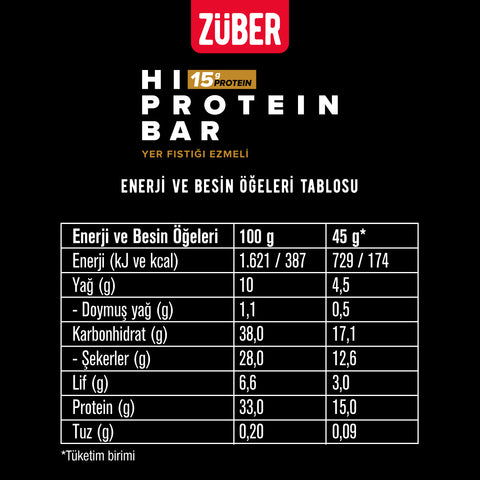 Yer Fıstığı Ezmeli Hi Protein Bar 45g x 12 Adet (15g protein)