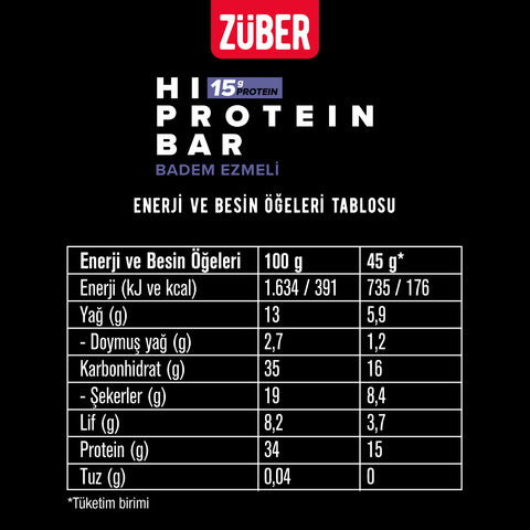 Badem Ezmeli Hi Protein Bar 45g x 12 Adet (15g protein)