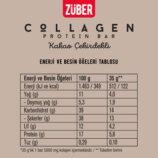 Kolajen Protein Bar Kakao Çekirdekli X 6 Adet - Züber
