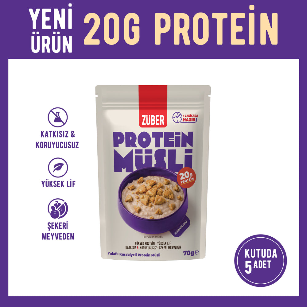 Sade Kurabiyeli Yulaflı Protein Müsli (20g Protein) 70g x 5 Adet