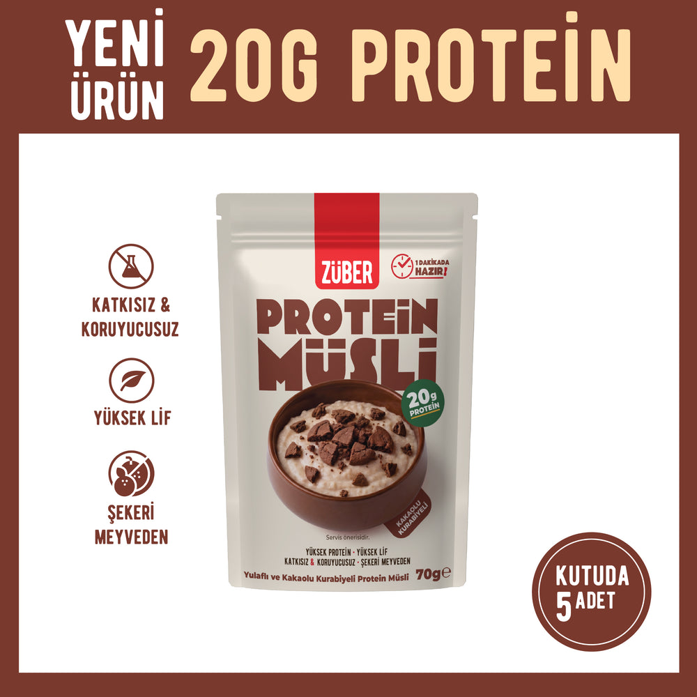 Kakaolu Kurabiyeli Yulaflı Protein Müsli (20g Protein) 70g x 5 Adet