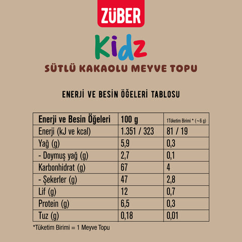 Kidz Sütlü Kakaolu Meyve Topu 42gr X 12 Adet - Züber