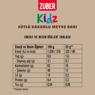 Kidz Sütlü Kakaolu Meyve Bar 25gr X 16 Adet - Züber