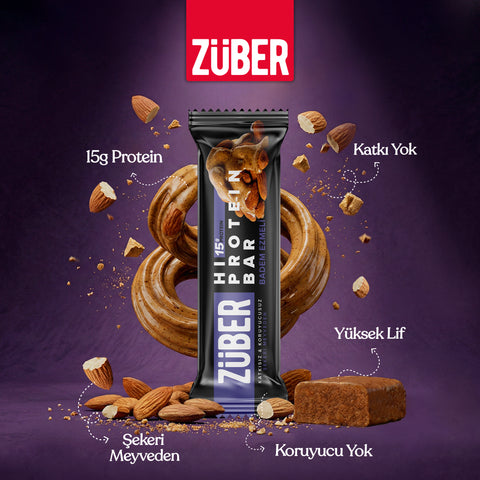 Badem Ezmeli Hi Protein Bar 45g x 12 Adet (15g protein) - Züber