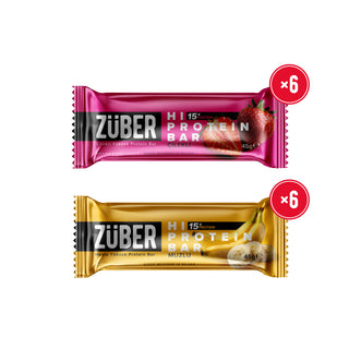 Yeni Hi Protein Bar Deneme 45g x 12 Adet (Çilekli, Muzlu) (15g protein) - Züber