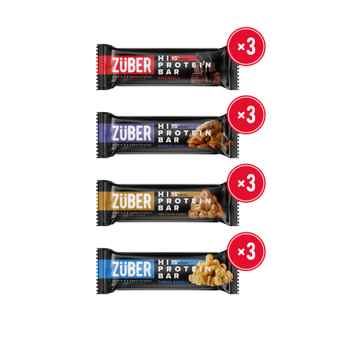 Yüksek Protein Bar Karma Deneme Paketi 45g x 12 Adet - Züber