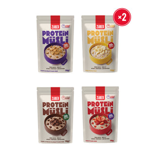 Yulaflı Protein Müsli Deneme Paketi (Muzlu,Çilekli,Sade Kurabiyeli,Kakaolu Kurabiyeli) 70g x 5 Adet